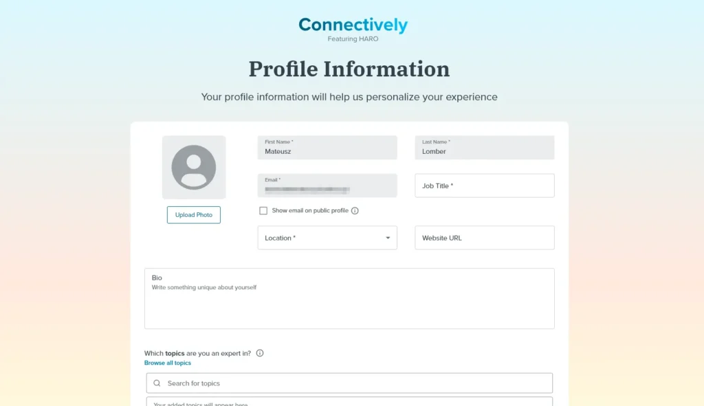 Tworzenie profilu eksperta w Connectively (Dawne HARO)