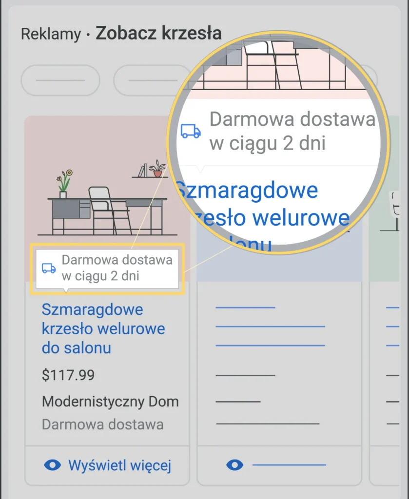 wyświetlanie informacji o darmowej dostawie i zwrotach w wynikach wyszukiwania google