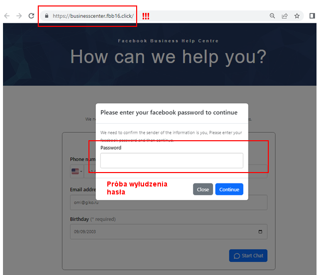 fałszywa strona logowania na facebooka