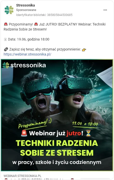 stressonika - reklama na facebooku - przyklad