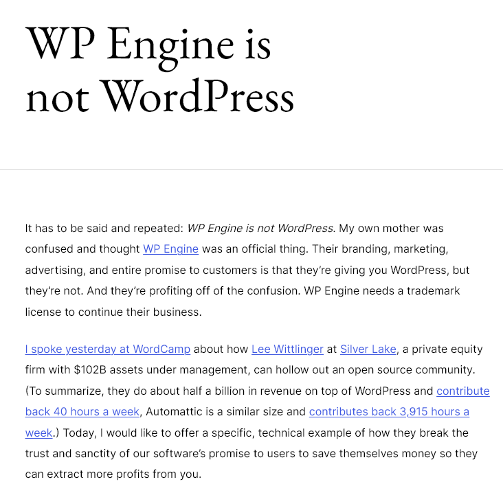 wp engine is not wordpress